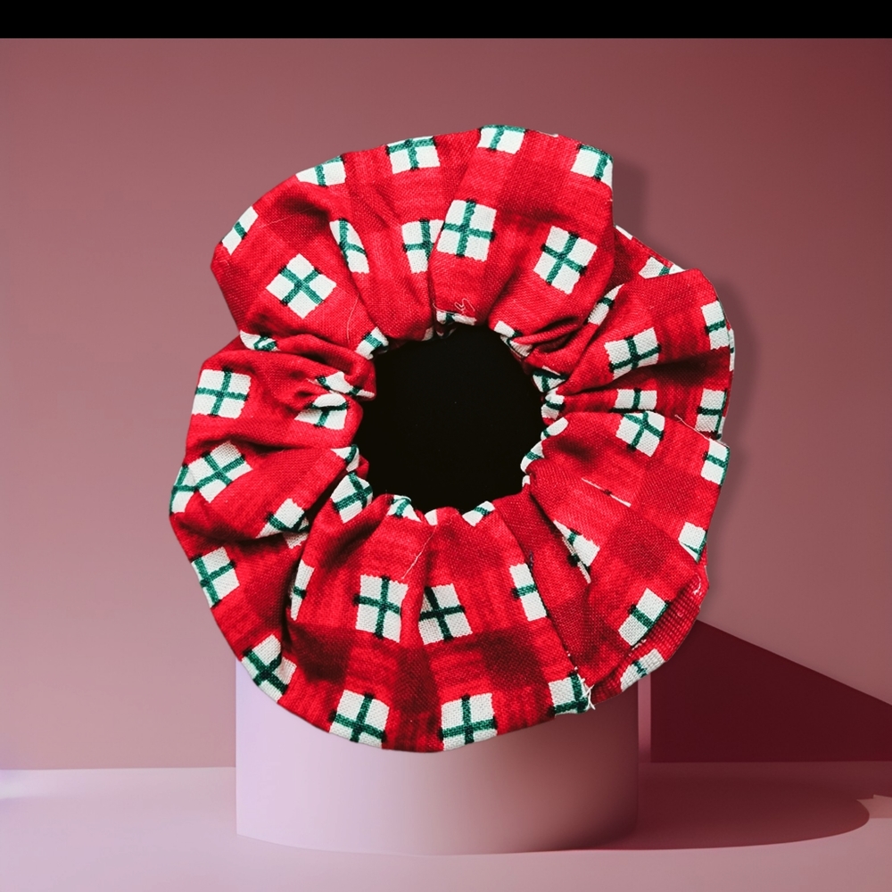 Just-Jen 2 Piece Red and White Custom-Made Christmas Scrunchies.  NWT